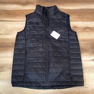 Trimark Mens Black Quilted Puffer Vest Medium Full Zip Bids Trading Style 19598
